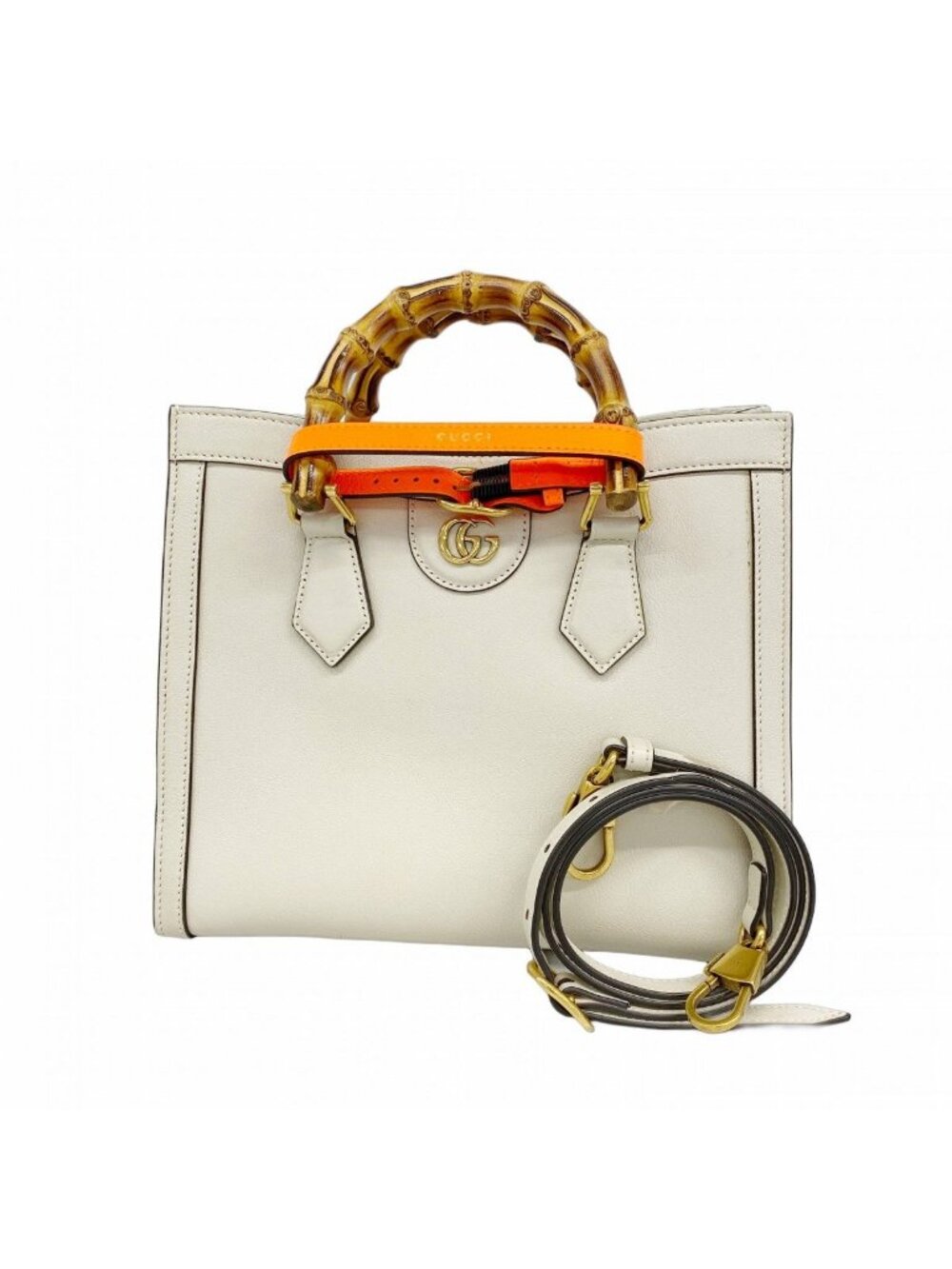 Gucci Handbag Bamboo Diana Leather Ivory Gold 2-Way